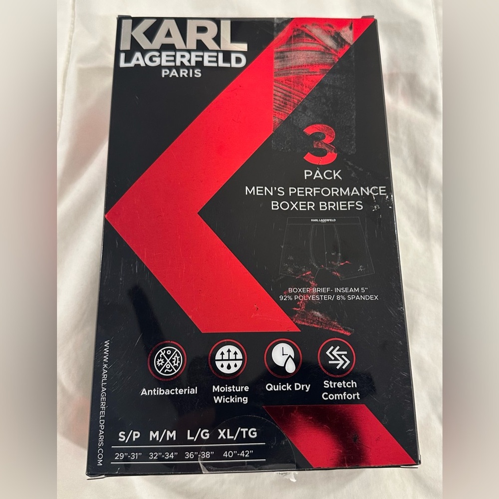 Karl Lagerfeld Paris Men’s Black Performance Boxer Briefs XL New - Picture 3 of 4
